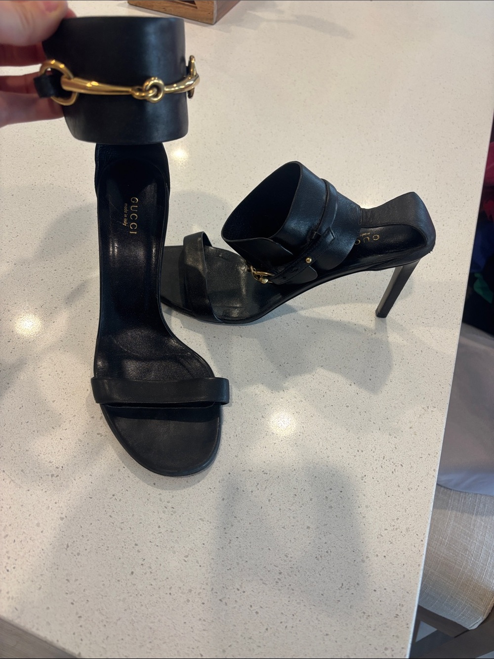 Gucci Black Leather Stiletto with Gold Horsebit Cuff